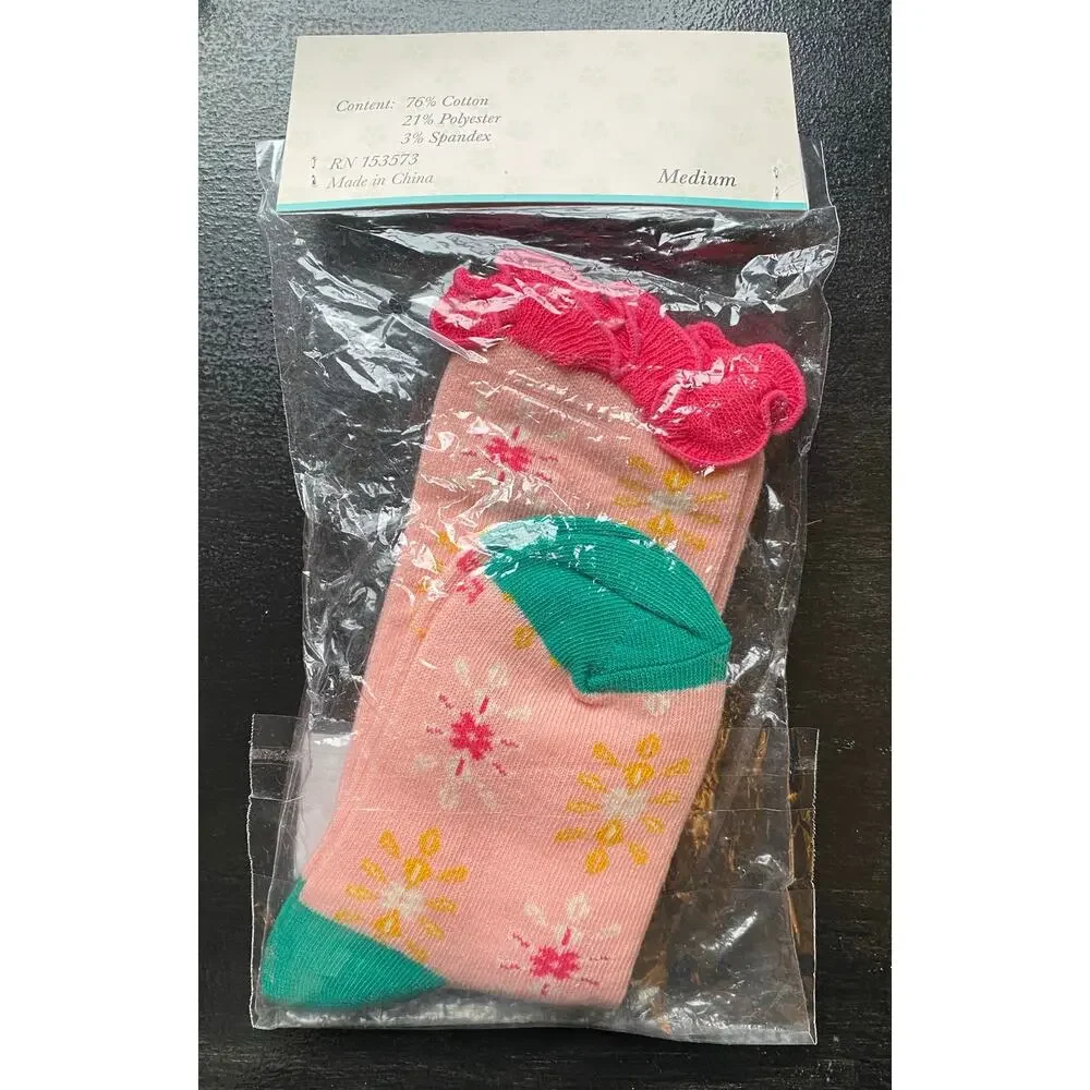 Wildflowers Girls Show Choir Pink and Green Socks Size Medium (11-4Y)
